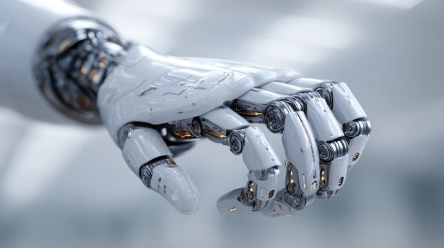 Detailed robotic hand, futuristic technology and advanced engineering design