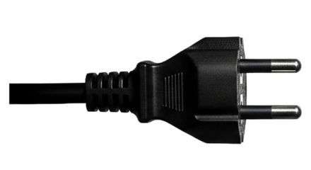 Black electrical plug isolated on transparent background showing the concept of connection, power, energy, electricity, and the importance of staying connected