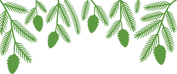 Green spruce branches with pine cones graphic frame design element Vector