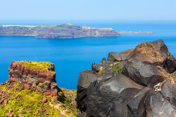 Santorini Skaros rock and caldera, Greece