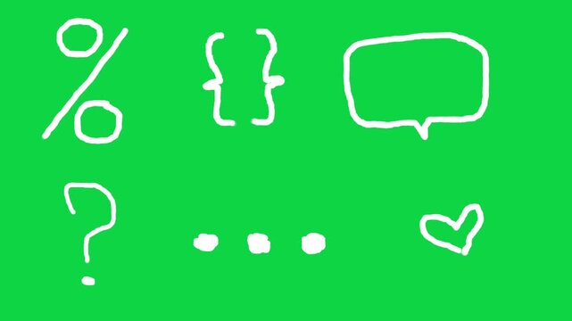 Question, Ellipsis, Speech Bubble, Brackets, Heart, Percent on Green Screen, Chroma Key Horizontal Footage Wiggle Scribbled
