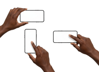 .Set of Black Male Hands Using Smartphone in Different Positions, Digital Lifestyle Mockup Collection PNG