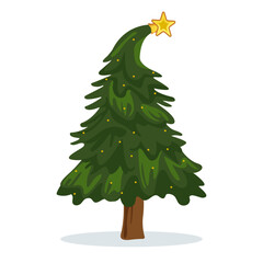 Christmas tree with a star on top. Vector illustration on a white background.