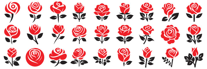 Red rose vector illustration set.