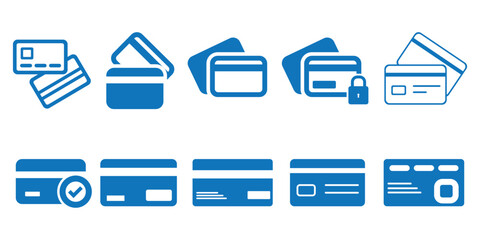 Set of Credit, MasterCard, Debit Card vector illustration.