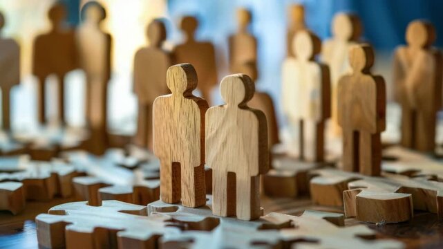 A close-up of a wooden puzzle with several pieces missing.