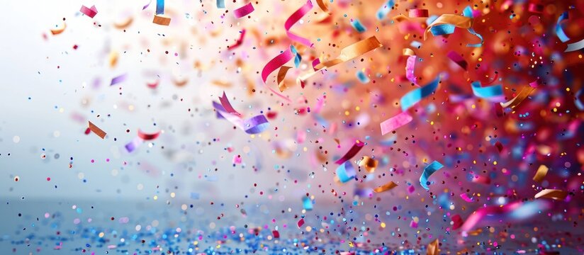 A vibrant explosion of colorful confetti falling and swirling in the air during a celebration against a bright background. - Powered by Adobe