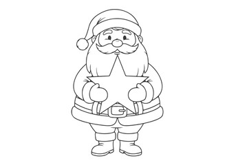 Adorable Santa Claus holding a festive star, ideal for a cheerful Christmas coloring book page, ready for creative artistic fun and holiday activity