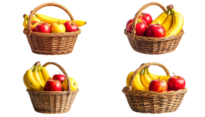 Basket of fresh, ripe, organic fruits isolated on white background