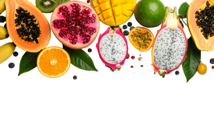 Fresh fruits and berries isolated on white background