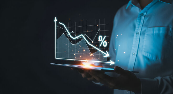 Financial Downturn Hands Holding Tablet with Declining Graph Displaying Market Crash Economic Recession Investment Loss