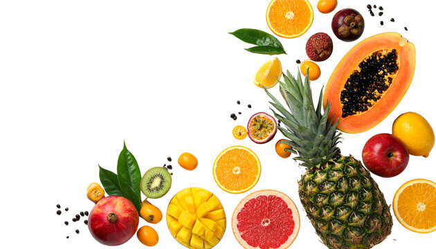 Fresh fruits and berries isolated on white background