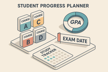 Student progress planner: gpa, courses, exam date, study tracker overview