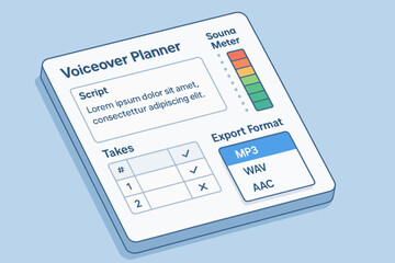 Voiceover planner interface sound meter script takes export format