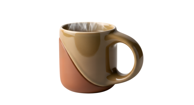 Stylish two-tone ceramic coffee mug featuring a contemporary design and a unique textured interior, isolated on a clean transparent background