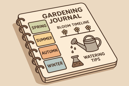 Gardening journal with seasonal notes and watering tips