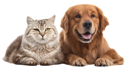 Cute mixed breed dog and cat group, puppy and kitten sitting together. transparent png