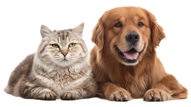 Cute mixed breed dog and cat group, puppy and kitten sitting together. transparent png