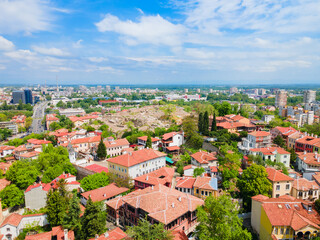 Fototapeta premium Nebet Tepe ancient city aerial view in Plovdiv
