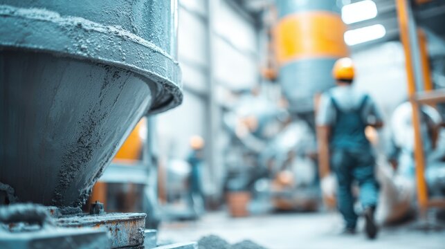 Industrial Cement Mixing Process with Worker in Factory Environment