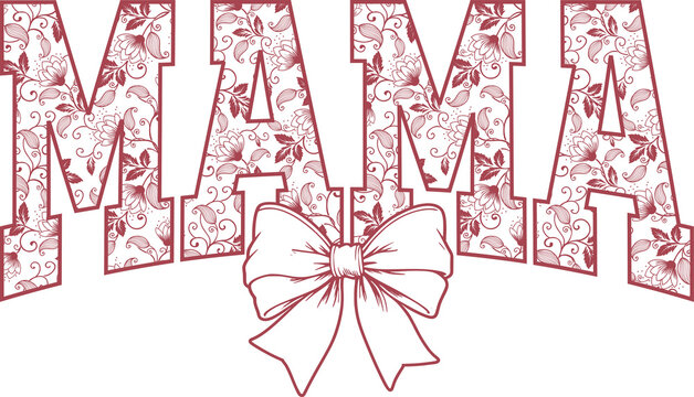 Ornate coquette mama png, sublimation design, dtf dtg transfer, mug t shirt print, flowers leaves botanical, vintage sketch, floral ribbon bow