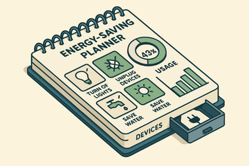 Energy-saving planner with tips for reducing device usage and saving water