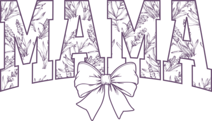 Lavender coquette mama png, sublimation design, dtf dtg transfer, mug t shirt print, flowers leaves botanical, vintage sketch, floral ribbon bow