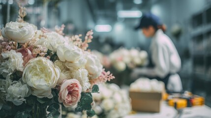 Professional Florist Crafting Beautiful Flower Arrangements in a Bright Workshop