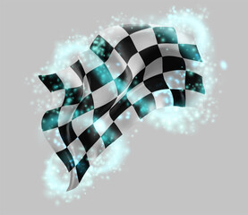 Finish, vector 3d flag in whirlwind of magical radiance