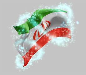Iran, vector 3d flag in whirlwind of magical radiance