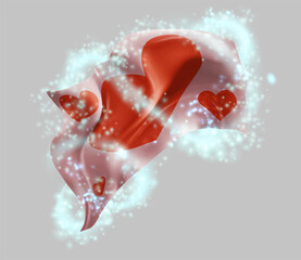 Love, vector 3d flag in whirlwind of magical radiance