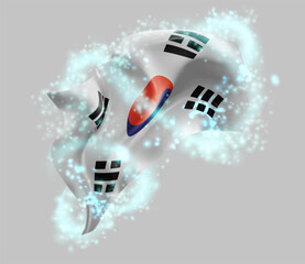 Korea, vector 3d flag in whirlwind of magical radiance