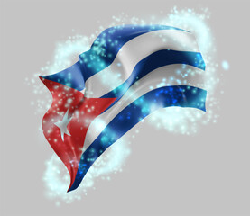 Cuba, vector 3d flag in whirlwind of magical radiance