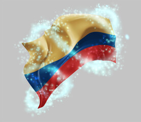 Colombia, vector 3d flag in whirlwind of magical radiance
