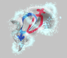 Male, female, vector 3d flag in whirlwind of magical radiance