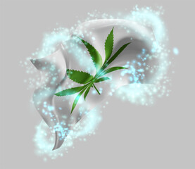 Сannabis, vector 3d flag in whirlwind of magical radiance
