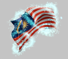 Malaysia, vector 3d flag in whirlwind of magical radiance