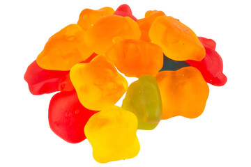 Pile of Colorful Gummy bear Candies Isolated on White Background
