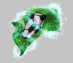 Football, vector 3d flag in whirlwind of magical radiance