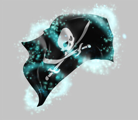 Pirate, vector 3d flag in whirlwind of magical radiance
