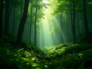 Fototapeta premium Hyper-realistic forest green plexus with nature network connections, environmental technology presentation