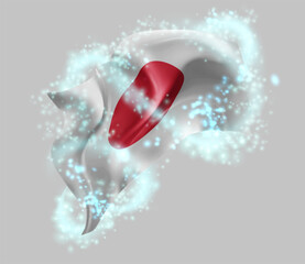 Japan, vector 3d flag in whirlwind of magical radiance