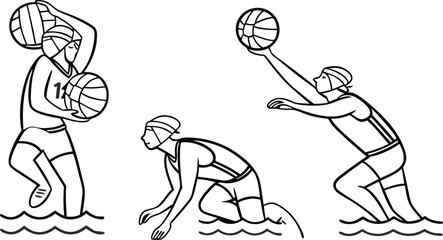 Dynamic water polo players in action, capturing the intensity and athleticism of this fast paced aquatic sport