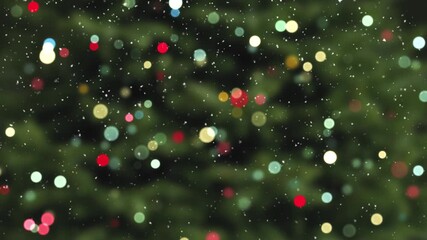 christmas tree with bokeh string colorful lights and snow fall animation,winter holiday and new year celebration motion background - Powered by Adobe