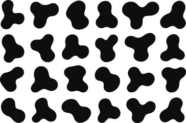 Collection of abstract blob shapes in black silhouette isolated on transparent background