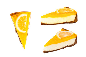 pieces of Honey lemon cheese pie isolated on white background including clipping path