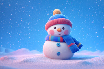 Smiling snowman with colorful scarf and hat
