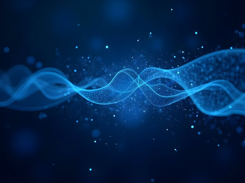 Quantum blockchain circuit visualization with blue cryptographic wave patterns and node connections