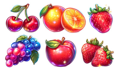 Vibrant Collection of Colorful Fruit Illustrations with Isolated Background
