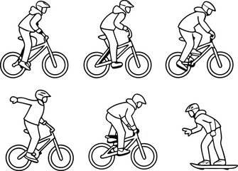 Fototapeta premium Dynamic sequence of cyclist performing stunts and snowboarder in action poses, capturing extreme sports thrill and movement.